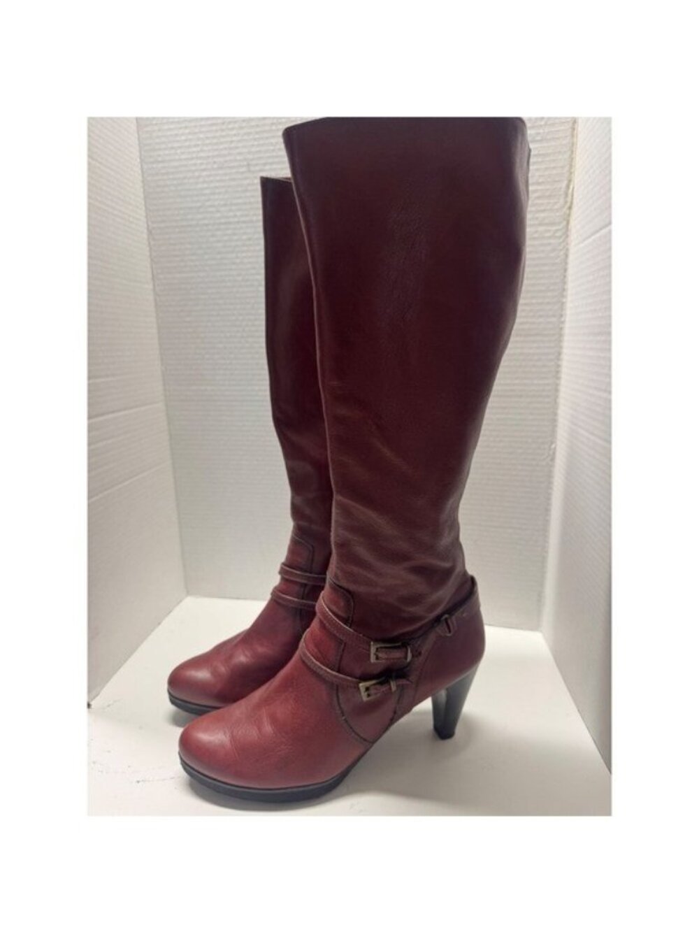 Hispanitas Burgundy Red Leather Tall Buckle Boots Made in Spain Size 42 10.5